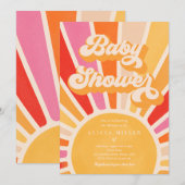 Sunshine Baby shower Boho Retro Pink Sunshine Kaart (Voorkant / Achterkant)
