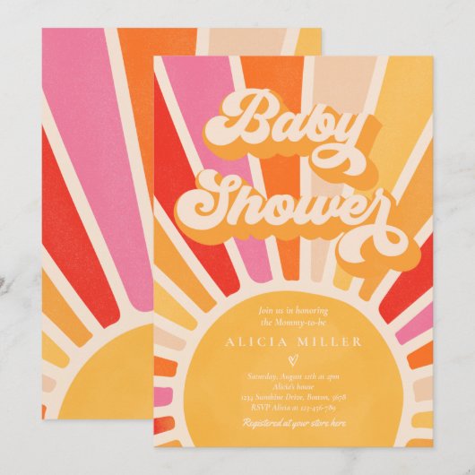 Sunshine Baby shower Boho Retro Pink Sunshine Kaart (Voorkant / Achterkant)