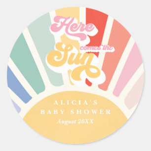 Sunshine Baby shower Boho Retro Rainbow Favors Ronde Sticker