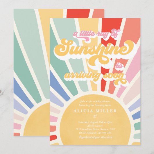 Sunshine Baby shower Boho Retro Rainbow Sunshine Kaart (Voorkant / Achterkant)