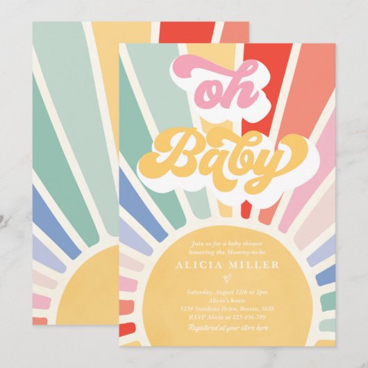 Sunshine Baby shower Boho Retro Rainbow Sunshine Kaart (Voorkant / Achterkant)