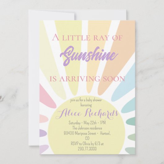 Sunshine Baby shower Boho Retro Roze Baby shower Kaart (Voorkant)