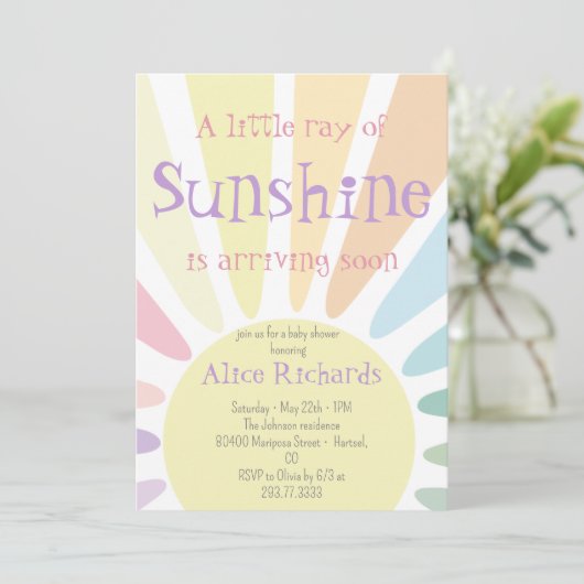 Sunshine Baby shower Boho Retro Roze Baby shower Kaart (Staand voorkant)