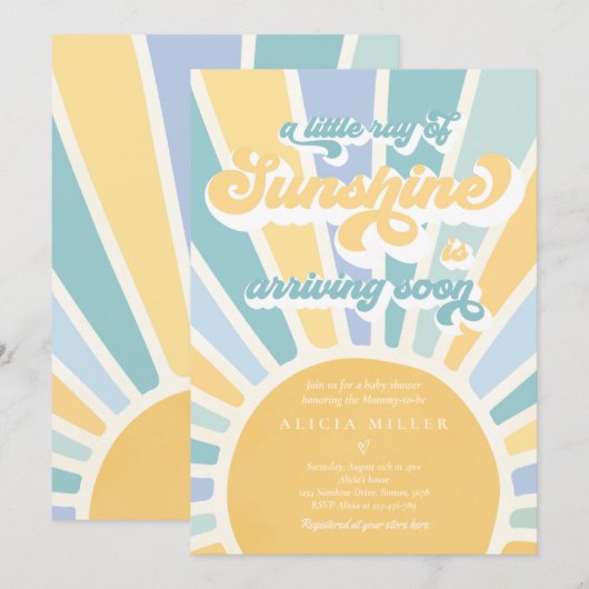 Sunshine Baby shower Boho Retro Yellow Sunshine Kaart (Voorkant / Achterkant)
