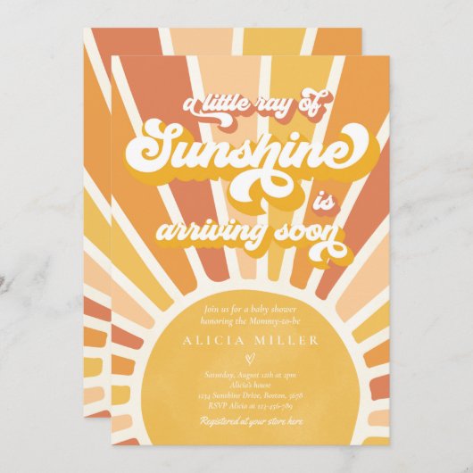 Sunshine Baby shower Boho Retro Yellow Sunshine Kaart (Voorkant / Achterkant)