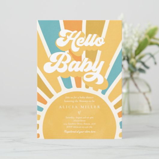 Sunshine Baby shower Boho Retro Yellow Sunshine Kaart (Staand voorkant)