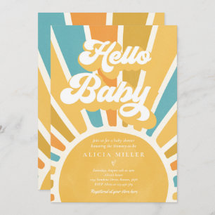 Sunshine Baby shower Boho Retro Yellow Sunshine Kaart