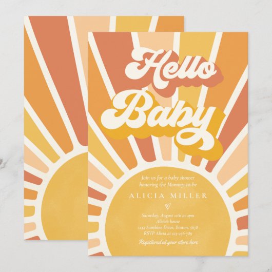 Sunshine Baby shower Boho Retro Yellow Sunshine Kaart (Voorkant / Achterkant)