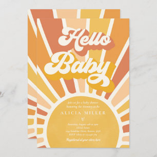 Sunshine Baby shower Boho Retro Yellow Sunshine Kaart
