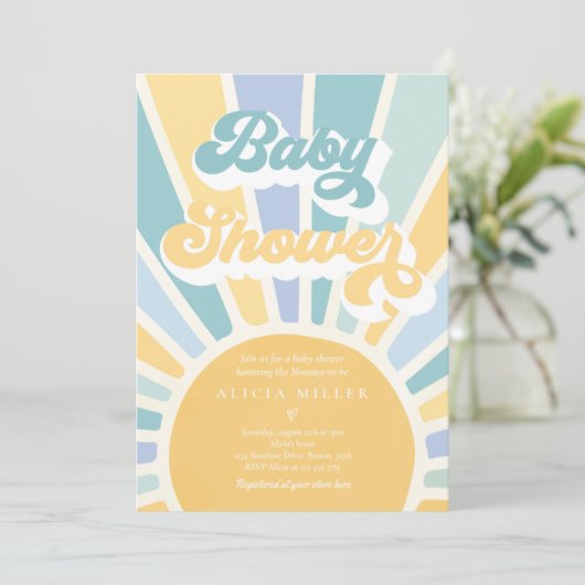 Sunshine Baby shower Boho Retro Yellow Sunshine Kaart (Staand voorkant)