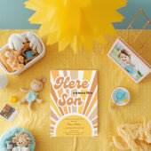 Sunshine Baby Shower Boho Retro Yellow Sunshine Kaart