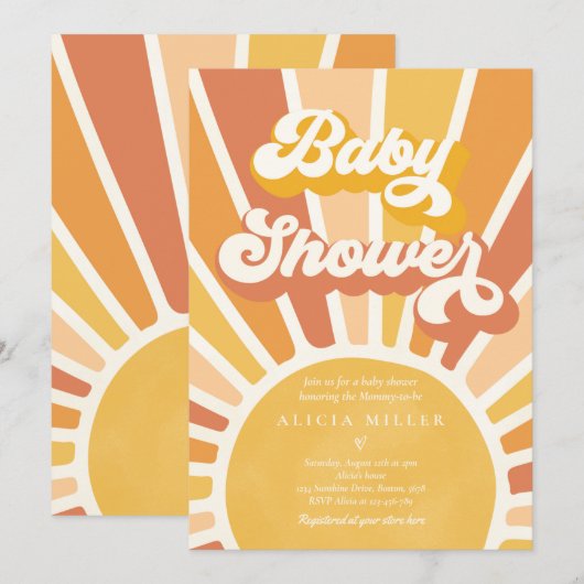 Sunshine Baby shower Boho Retro Yellow Sunshine Kaart (Voorkant / Achterkant)