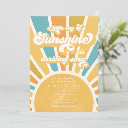 Sunshine Baby shower Boho Retro Yellow Sunshine Kaart (Staand voorkant)