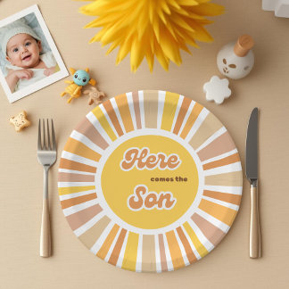 Sunshine Baby Shower Boho Retro Yellow Sunshine Papieren Bordje