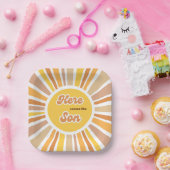 Sunshine Baby Shower Boho Retro Yellow Sunshine Papieren Bordje (Feest)