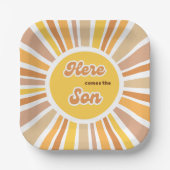 Sunshine Baby Shower Boho Retro Yellow Sunshine Papieren Bordje (Voorkant)