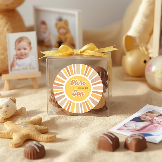 Sunshine Baby Shower Boho Retro Yellow Sunshine Ronde Sticker