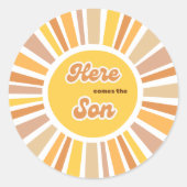 Sunshine Baby Shower Boho Retro Yellow Sunshine Ronde Sticker (Voorkant)