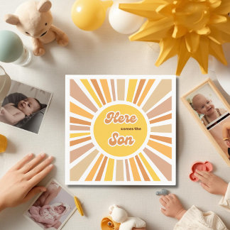 Sunshine Baby Shower Boho Retro Yellow Sunshine Servet