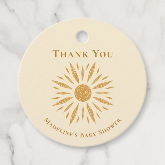 Sunshine Baby shower Dank u Label (Voorkant)