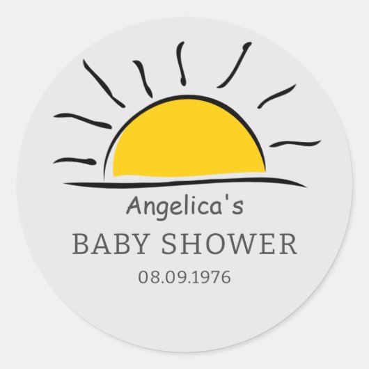 Sunshine Baby shower Dank u Ronde Sticker (Voorkant)