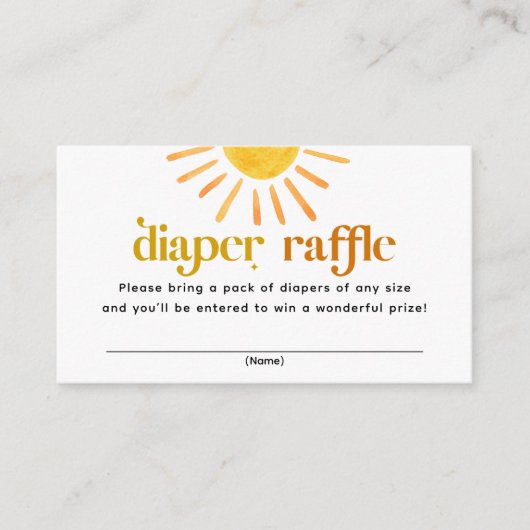 Sunshine Baby shower Diaper Raffle Informatiekaartje (Voorkant)