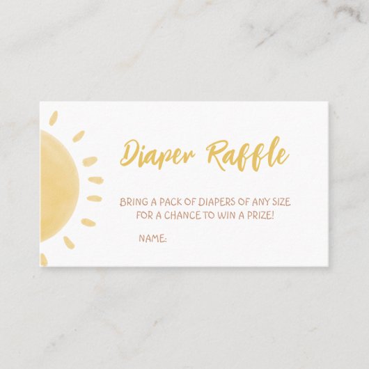 Sunshine Baby shower Diaper Raffle Visitekaartje (Voorkant)