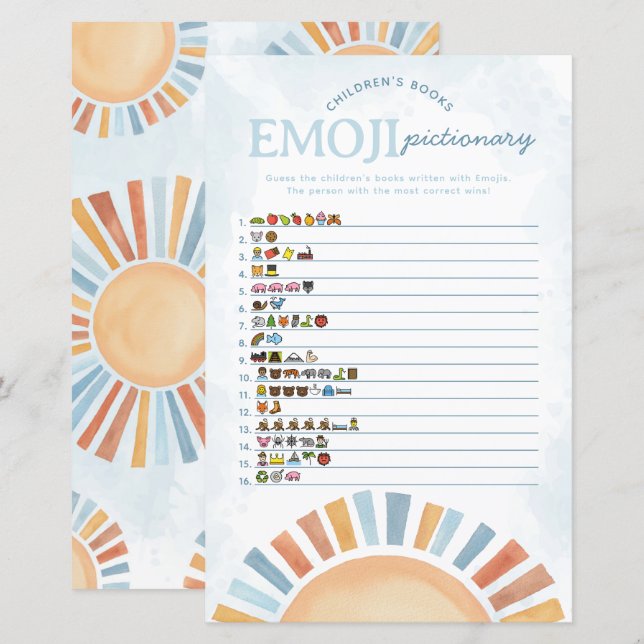 Sunshine Baby shower Emoji Pictionary Game (Voorkant / Achterkant)