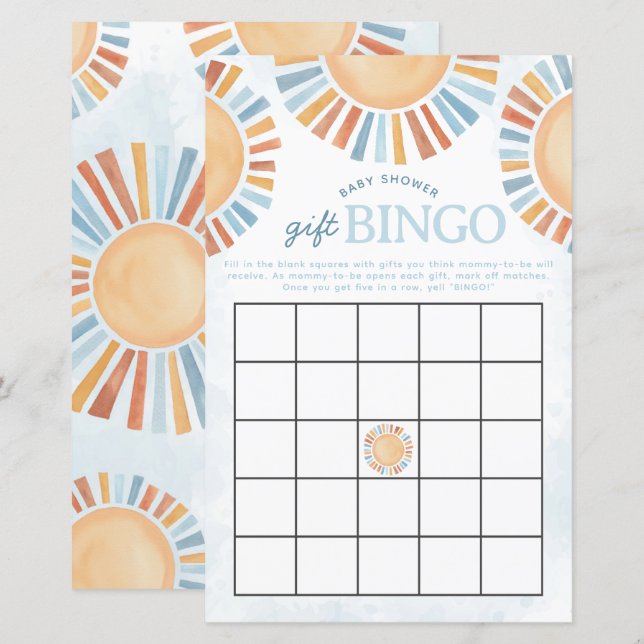 Sunshine Baby shower Gift Bingo spel (Voorkant / Achterkant)
