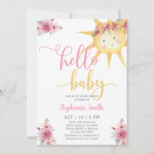 Sunshine Baby shower Girl Invitation Kaart (Voorkant)