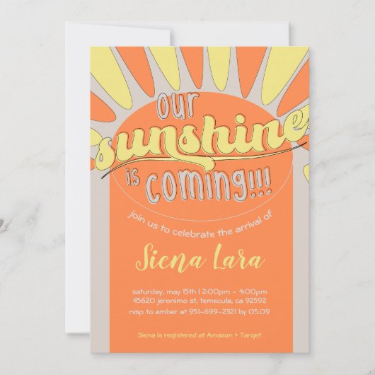 Sunshine Baby shower Happy Neutraal Uitnodiging (Voorkant)