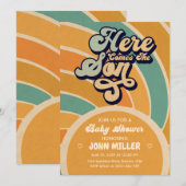 Sunshine Baby shower hier komen de zoon Retro Kaart (Voorkant / Achterkant)