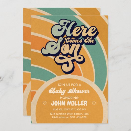 Sunshine Baby shower hier komen de zoon Retro Kaart (Voorkant / Achterkant)