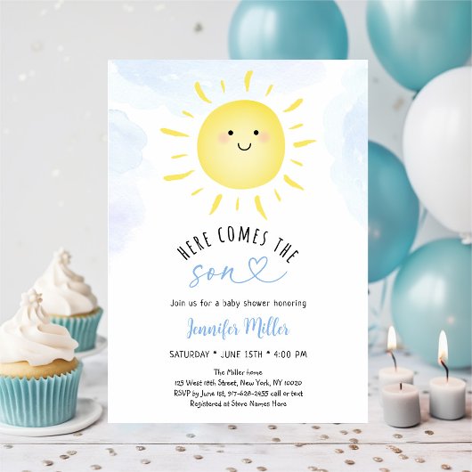 Sunshine Baby shower hier komt de Son Blue Kaart
