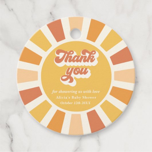 Sunshine Baby shower hier komt de zongele stralen Bedankjes Labels (Voorkant)