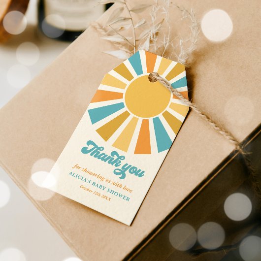 Sunshine Baby shower hier komt de zongele stralen Cadeaulabel