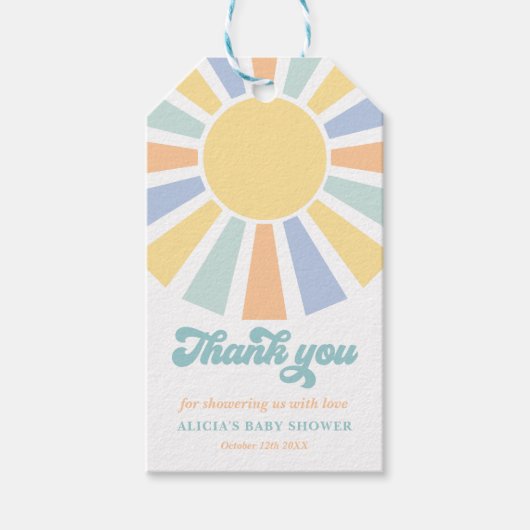 Sunshine Baby shower hier komt de zongele stralen Cadeaulabel (Voorkant)