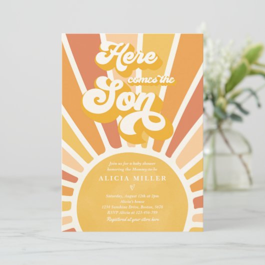 Sunshine Baby shower hier komt de zongele stralen Kaart (Staand voorkant)