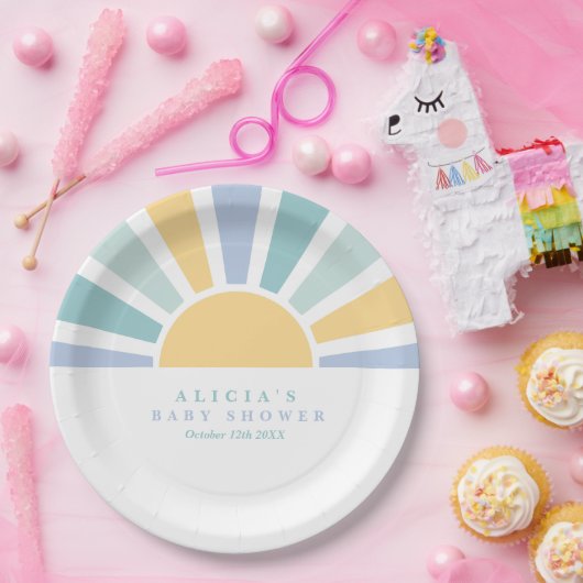 Sunshine Baby shower hier komt de zongele stralen Papieren Bordje (Feest)