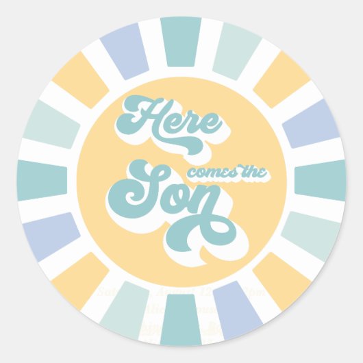 Sunshine Baby shower hier komt de zongele stralen Ronde Sticker (Voorkant)