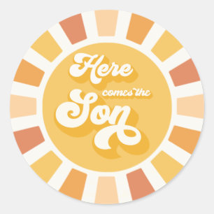 Sunshine Baby shower hier komt de zongele stralen Ronde Sticker