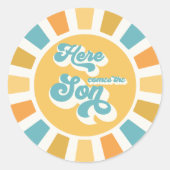 Sunshine Baby shower hier komt de zongele stralen Ronde Sticker (Voorkant)