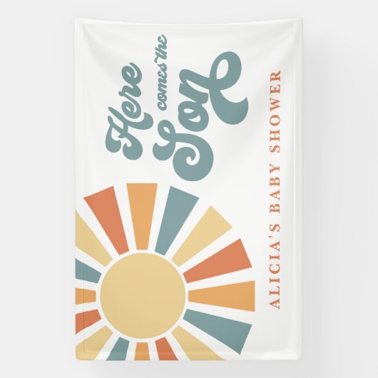 Sunshine Baby shower hier komt de zongele stralen Spandoek (Verticaal)