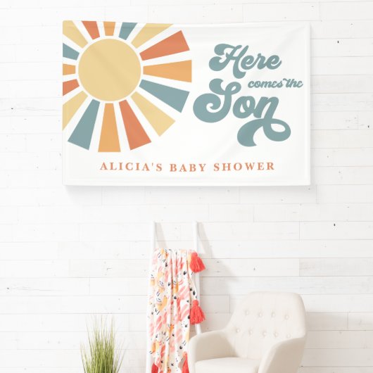 Sunshine Baby shower hier komt de zongele stralen Spandoek (Insitu)
