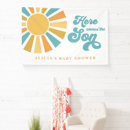 Sunshine Baby shower hier komt de zongele stralen Spandoek (Insitu)