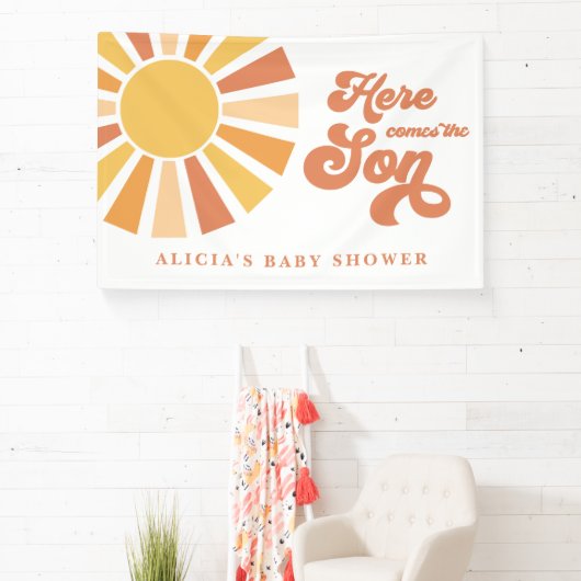 Sunshine Baby shower hier komt de zongele stralen Spandoek (Insitu)