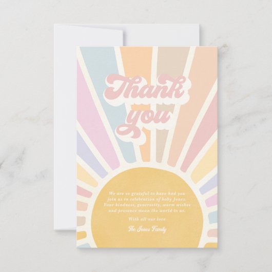 Sunshine Baby shower hier komt de zonroze stralen Bedankkaart (Voorkant)