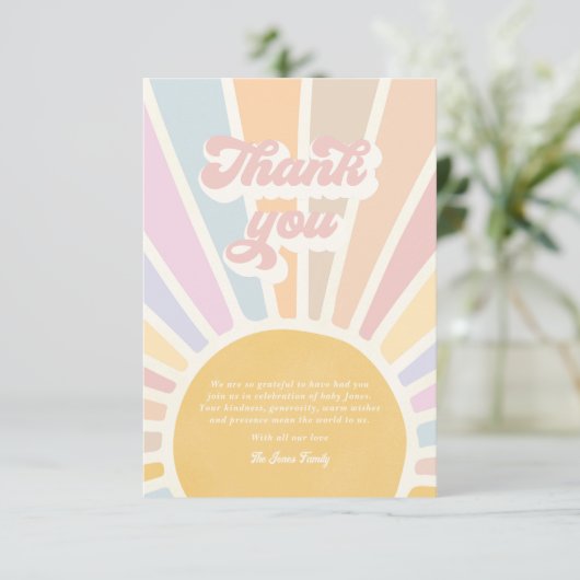 Sunshine Baby shower hier komt de zonroze stralen Bedankkaart (Staand voorkant)