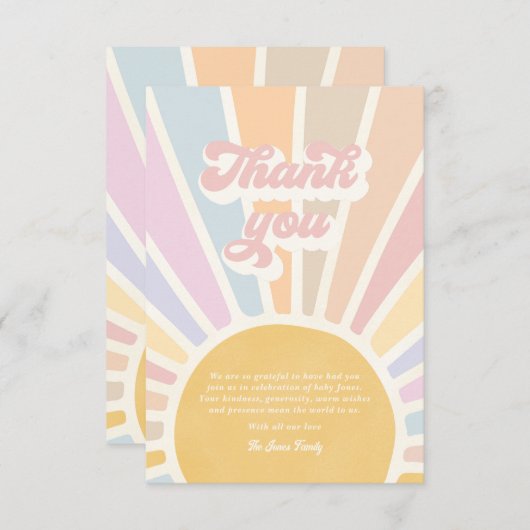 Sunshine Baby shower hier komt de zonroze stralen Bedankkaart (Voorkant / Achterkant)