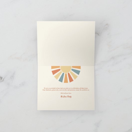 Sunshine Baby shower hier komt de zoon Bedankkaart (Binnen)